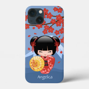 Red Sakura Kokeshi Doll - Cute Geisha Girl iPhone 13 Mini Case