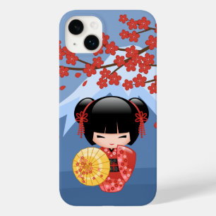 Red Sakura Kokeshi Doll - Cute Geisha Girl Case-Mate iPhone 14 Plus Case