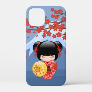 Red Sakura Kokeshi Doll - Cute Geisha Girl iPhone 12 Mini Case