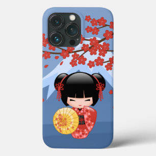 Red Sakura Kokeshi Doll - Cute Geisha Girl iPhone 13 Pro Case