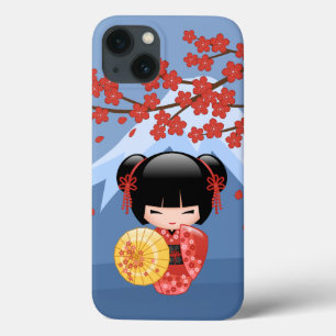 Red Sakura Kokeshi Doll - Cute Geisha Girl iPhone 13 Case