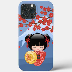 Red Sakura Kokeshi Doll - Cute Geisha Girl iPhone 13 Pro Max Case