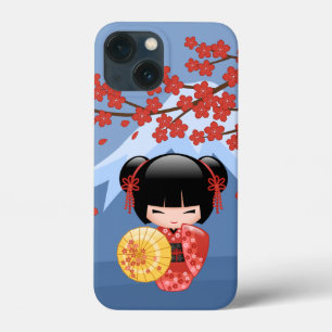 Red Sakura Kokeshi Doll - Cute Geisha Girl iPhone 13 Mini Case