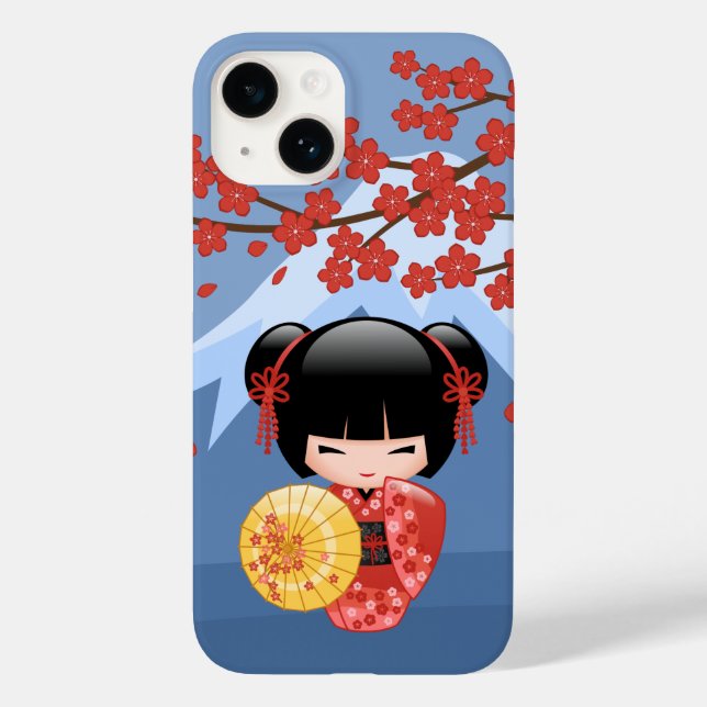 Red Sakura Kokeshi Doll - Cute Geisha Girl Case-Mate iPhone Case (Back)