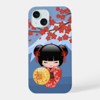 Red Sakura Kokeshi Doll - Cute Geisha Girl