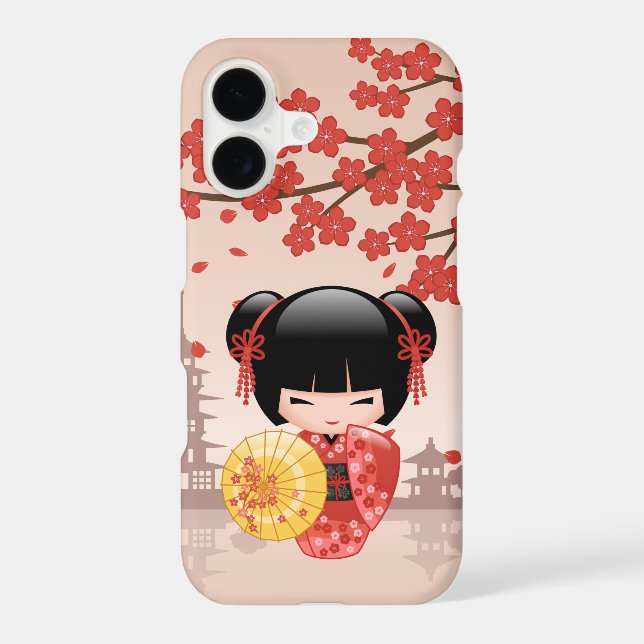 Red Sakura Kokeshi Doll - Japanese Geisha (Back)