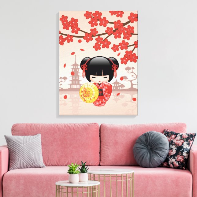 Red Sakura Kokeshi Doll - Japanese Geisha Canvas Print (Insitu(LivingRoom))
