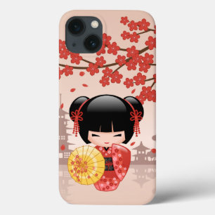 Red Sakura Kokeshi Doll - Japanese Geisha iPhone 13 Case