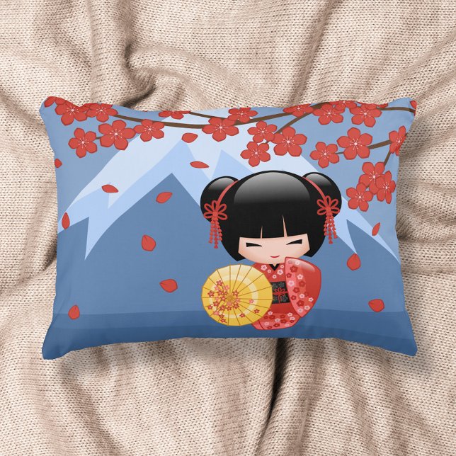 Red Sakura Kokeshi Doll - Japanese Geisha Decorative Cushion (Creator Uploaded)