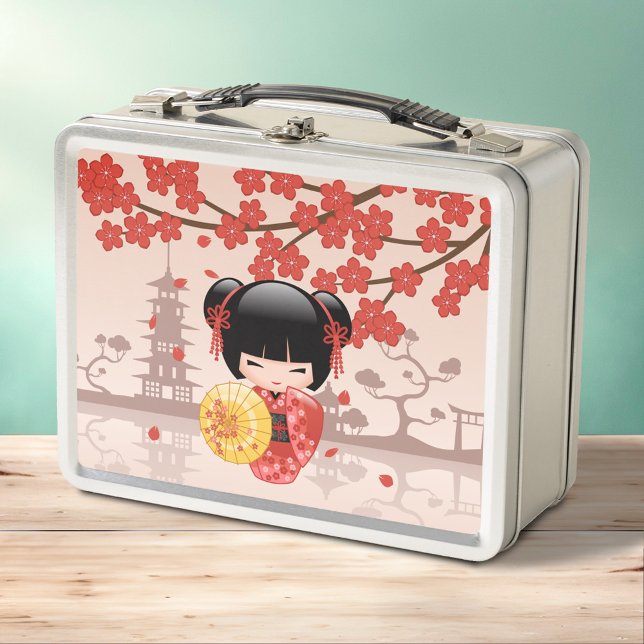 Red Sakura Kokeshi Doll - Japanese Geisha Metal Lunch Box (Creator Uploaded)