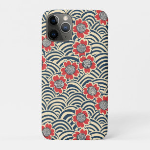 Red Sakura Navy Wave Cream Japanese Pattern Case-Mate iPhone Case