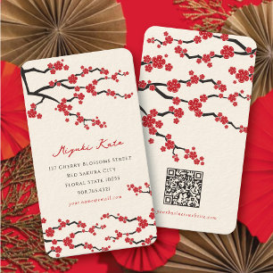 Red Sakura Oriental Cherry Blossoms Profile Card