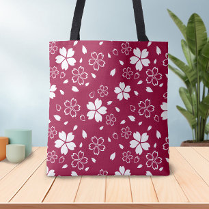 Red Sakura Pattern Tote Bag