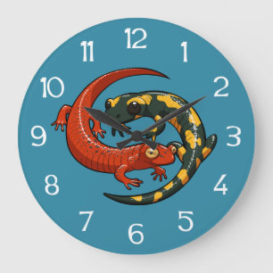 Red Salamander & Fire Salamander Illustration Large Clock