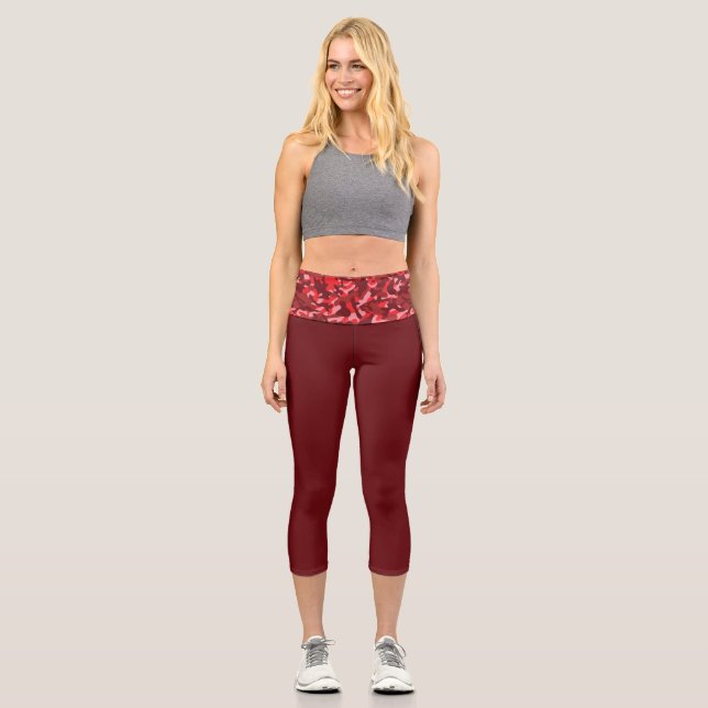 Red Salmon Camouflage  Capri Leggings (Front)