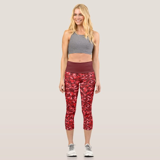 Red Salmon Camouflage Capri Leggings (Front)