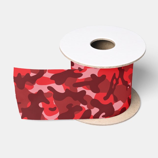 Red Salmon Camouflage  Satin Ribbon (Spool)