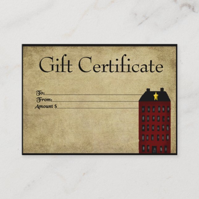 Red Saltbox House- Prim Gift Certificate Gift Card (Front)