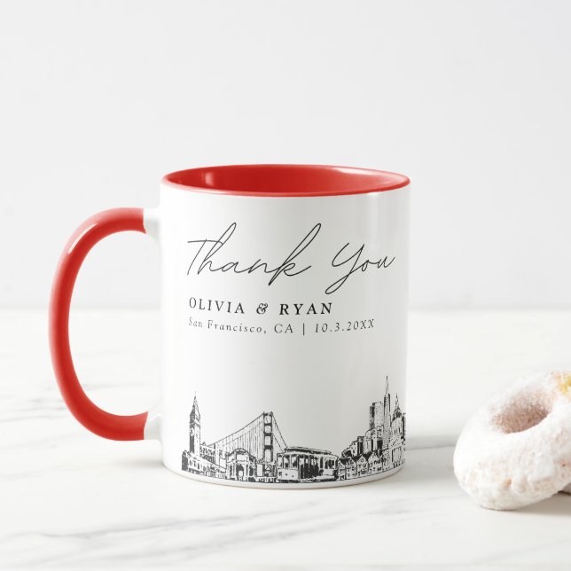 Red San Francisco Wedding Personalised Coffee Mug (With Donut)