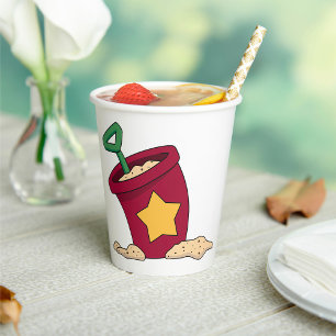 Red Sand Bucket with Star and Shovel Paper Cups