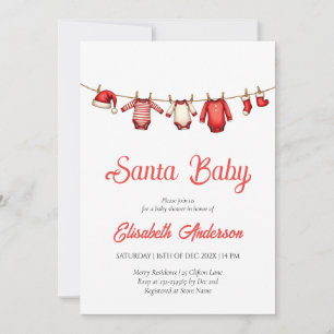 Red Santa Baby Baby Shower Invitation