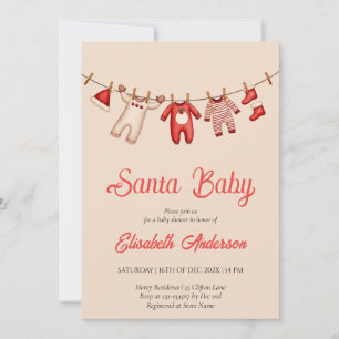 Red Santa Baby Baby Shower Invitation