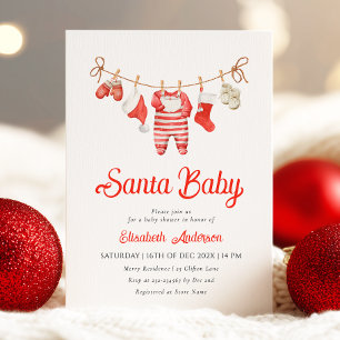 Red Santa Baby Baby Shower Invitation