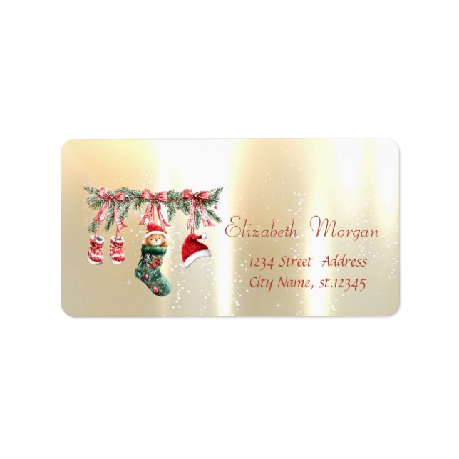 Red Santa Baby Bear Christmas Clothesline Gold  Label (Front)