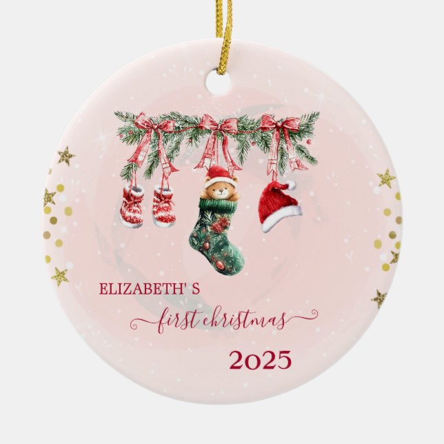 Red Santa Baby Bear Christmas Clothesline Holiday  Ceramic Tree Decoration (Front)