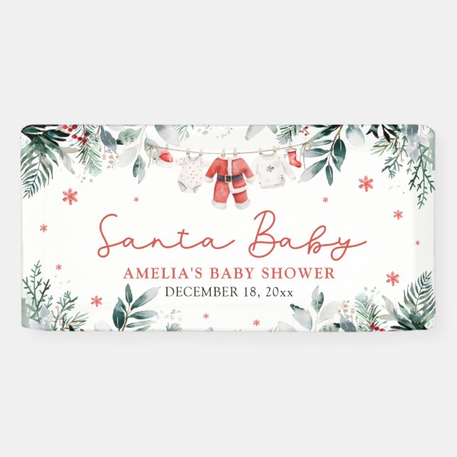 Red Santa Baby Christmas Baby Clothes Baby Shower Banner (Horizontal)