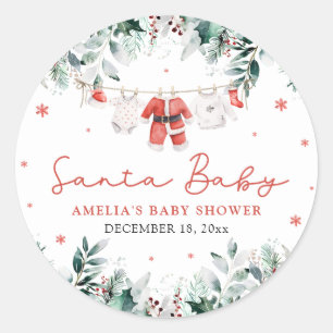 Red Santa Baby Christmas Baby Clothes Baby Shower Classic Round Sticker