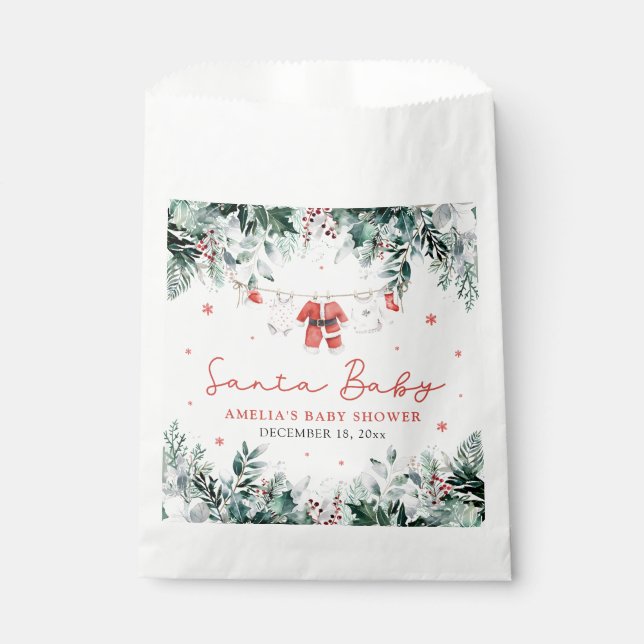Red Santa Baby Christmas Baby Clothes Baby Shower Favour Bags (Front)