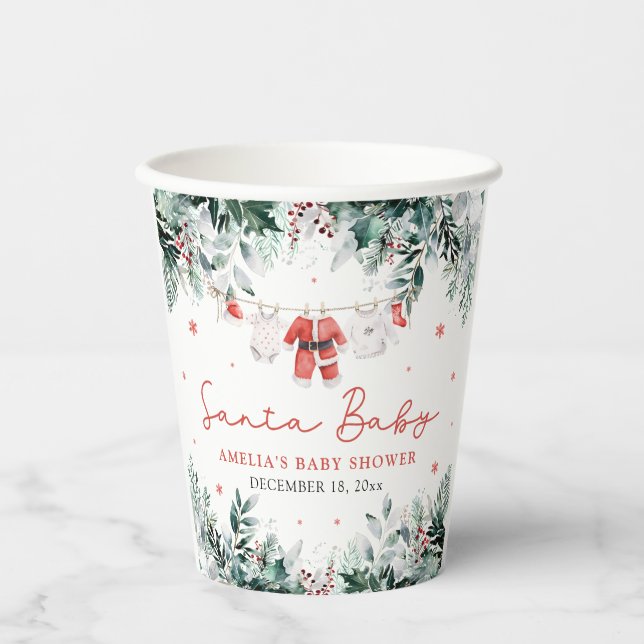 Red Santa Baby Christmas Baby Clothes Baby Shower Paper Cups (Front)