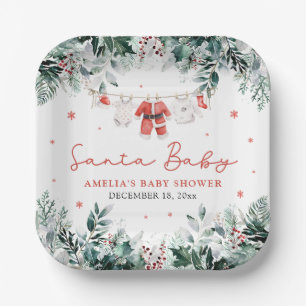 Red Santa Baby Christmas Baby Clothes Baby Shower Paper Plate