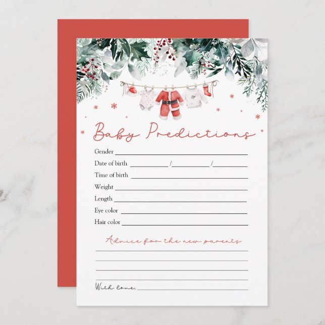 Red Santa Baby Christmas Baby Prediction Game Invitation (Front/Back)
