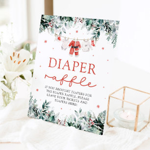 Red Santa Baby Christmas Baby Shower Diaper Raffle Pedestal Sign