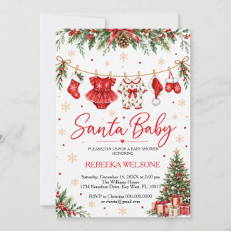 Red santa baby christmas baby shower invitation