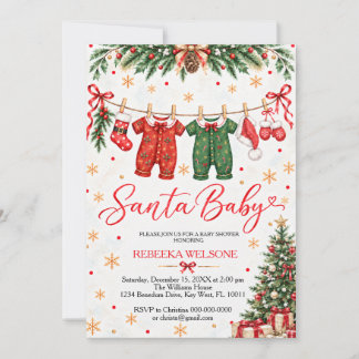 Red santa baby christmas baby shower invitation