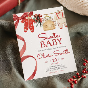 Red Santa Baby Christmas Baby Shower Invitation