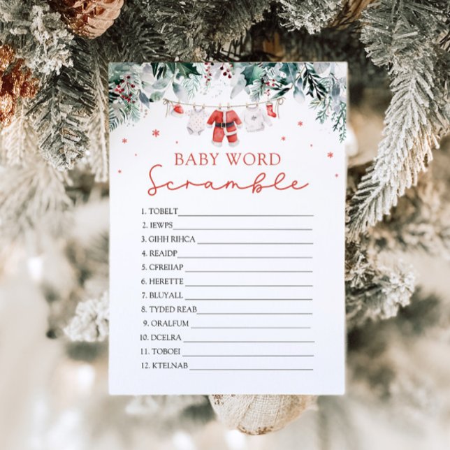Red Santa Baby Christmas Baby Word Scramble Game Invitation (Creator Uploaded)
