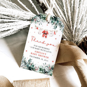 Red Santa Baby Christmas Clothesline Baby Shower Gift Tags