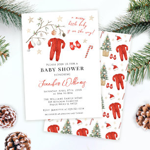 Red Santa Baby Christmas Winter Baby Shower Invitation