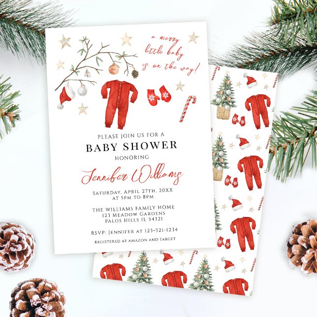 Red Santa Baby Christmas Winter Baby Shower Invitation (Creator Uploaded)