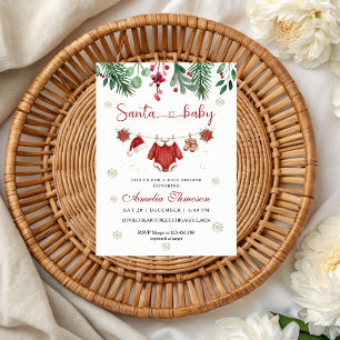 Red Santa Baby Clothesline Christmas baby shower Invitation