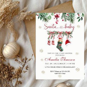  Red Santa Baby Clothesline Christmas baby shower  Invitation