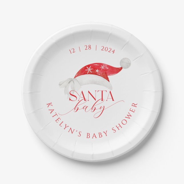 Red Santa Baby Shower Paper Plate (Front)