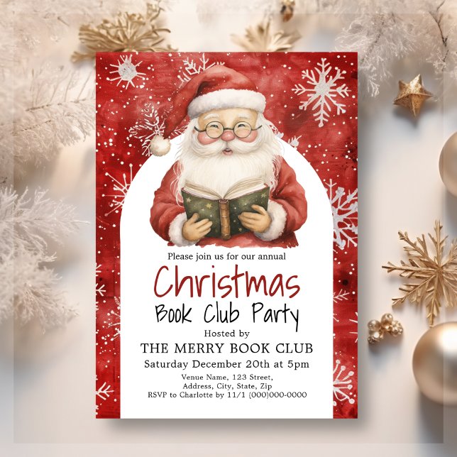 Red Santa Book Club Christmas Party Invitation (Creator Uploaded)