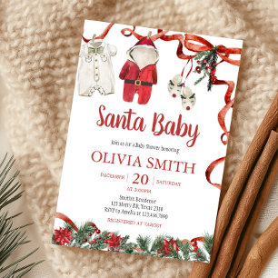 Red Santa Christmas Baby Shower Invitation