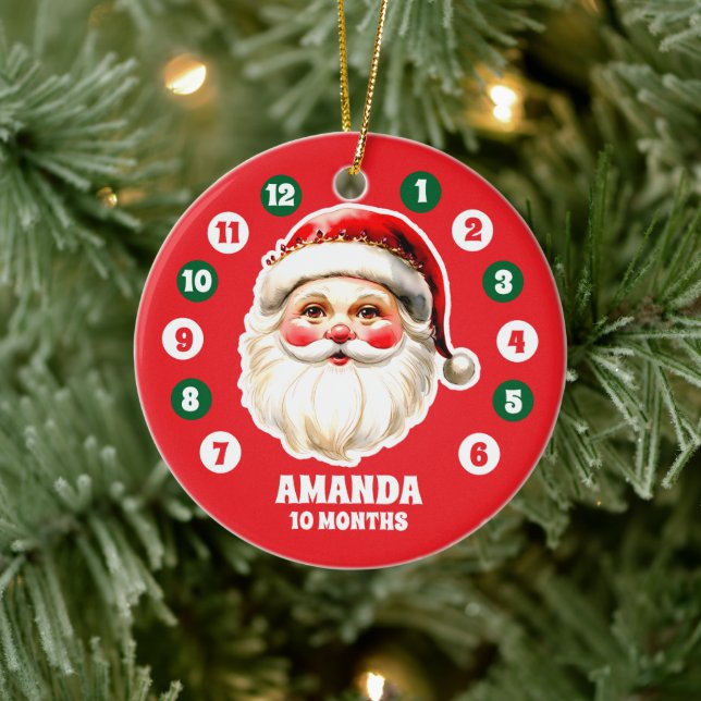 Red Santa Claus Baby Milestone Christmas Photo Ceramic Tree Decoration (Tree)