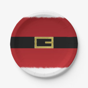 Red Santa Claus Belt & White Fur Christmas Paper Plate